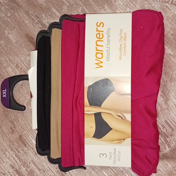 Warner's Blissful Benefits Microfiber Hi-Cut Panties 3-Pack - Pink, Tan, Black - Picture 1 of 8